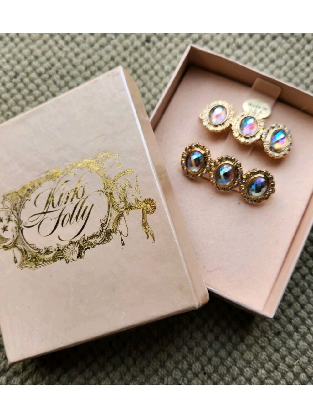 2 Kirks Folly Faceted Rhinestone Hair of Clips Barrette France Vintage Pair Set